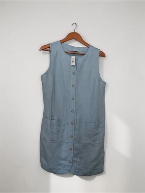 Loft NWT Light Blue Sleeveless Button-Front Double Pocket Linen Mini Dress -  6